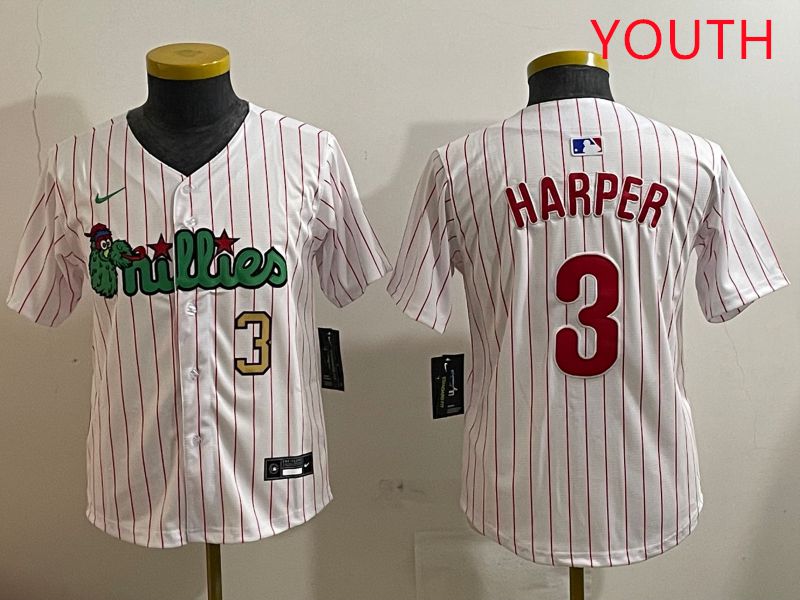 Youth Philadelphia Phillies #3 Harper White three generations Joint Name Nike 2025 MLB Jersey style 2->youth mlb jersey->Youth Jersey